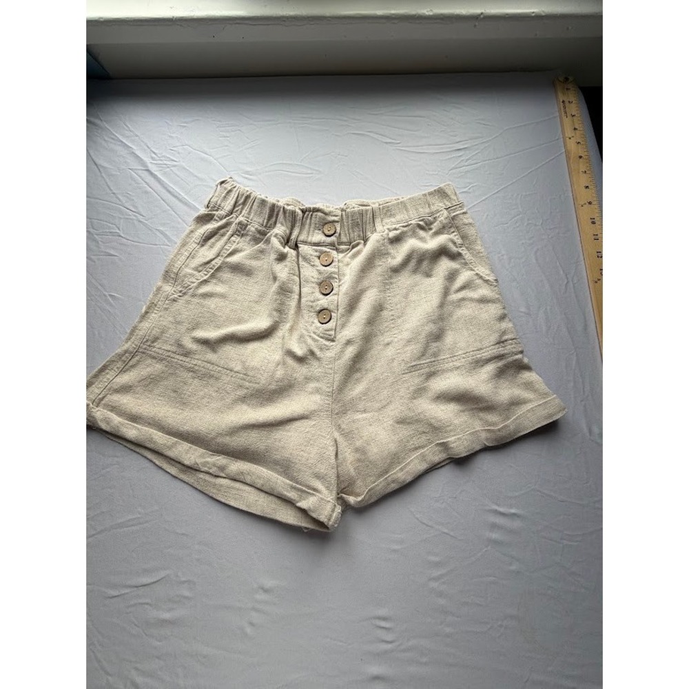 Altar'd State Oatmeal Linen Blend High Waisted Button Front Shorts VP71620A M